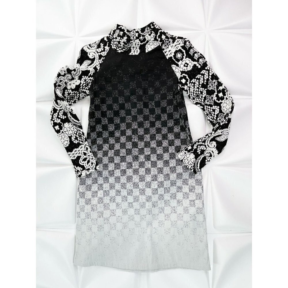 NWT Zaza Coutoure Sz M Black White Checkered Shift Dress NEW Jacquard Womens